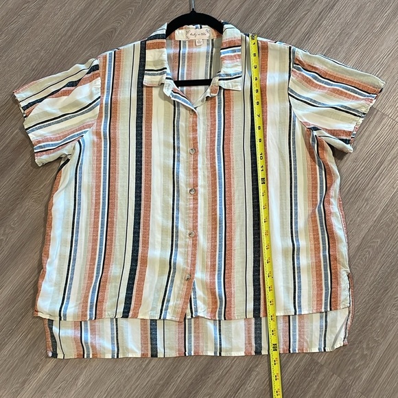 Bailey & Chloe Colorful Striped Lightweight High Low Hem Button Front Top - Picture 8 of 9